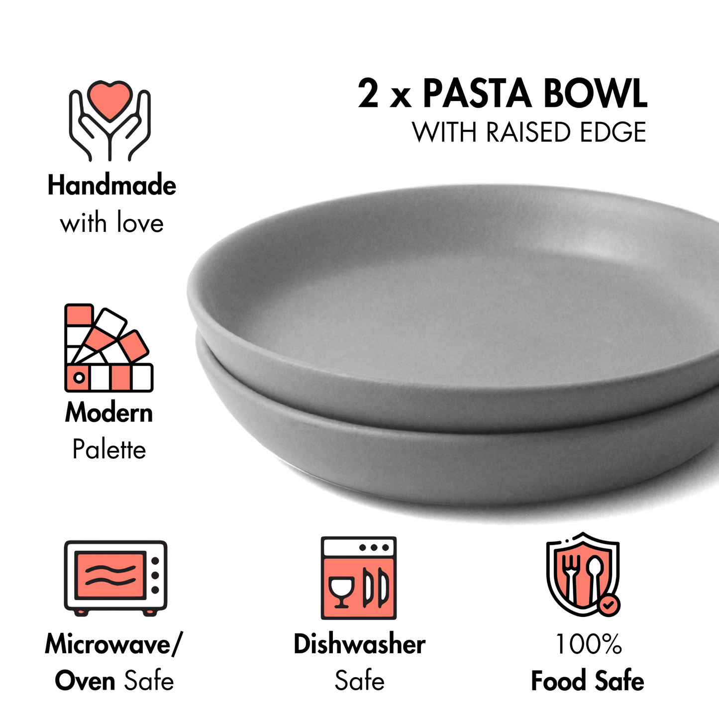 Pebble Grey Pasta Bowl - Set of 2