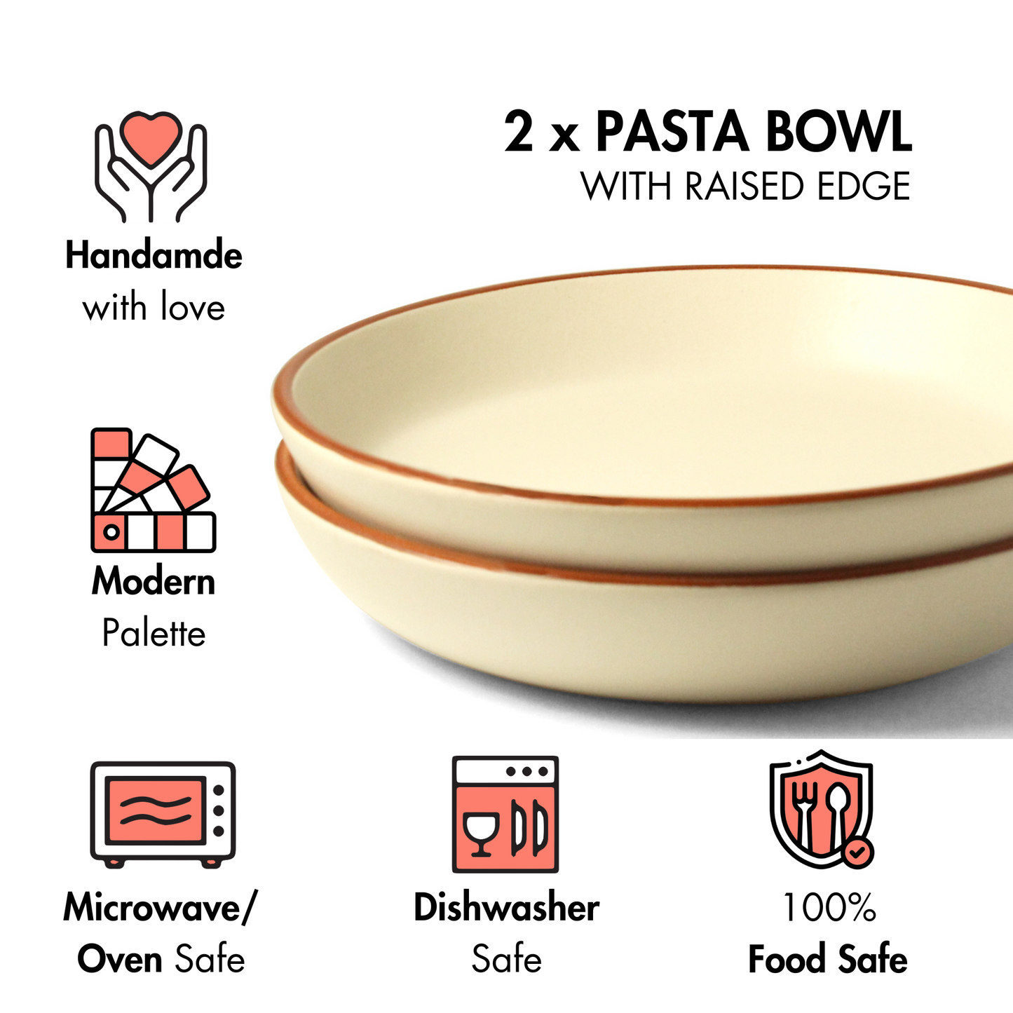 Vanilla Biscuit Pasta Bowl - Set of 2