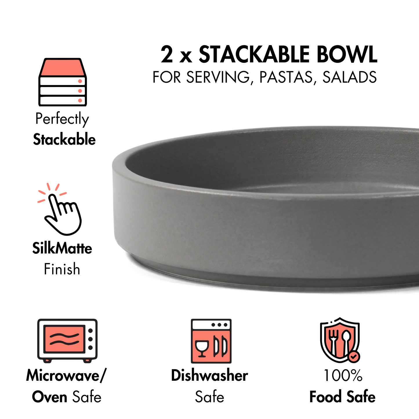 Pebble Grey Stackable Serving Bowl - Set of 2