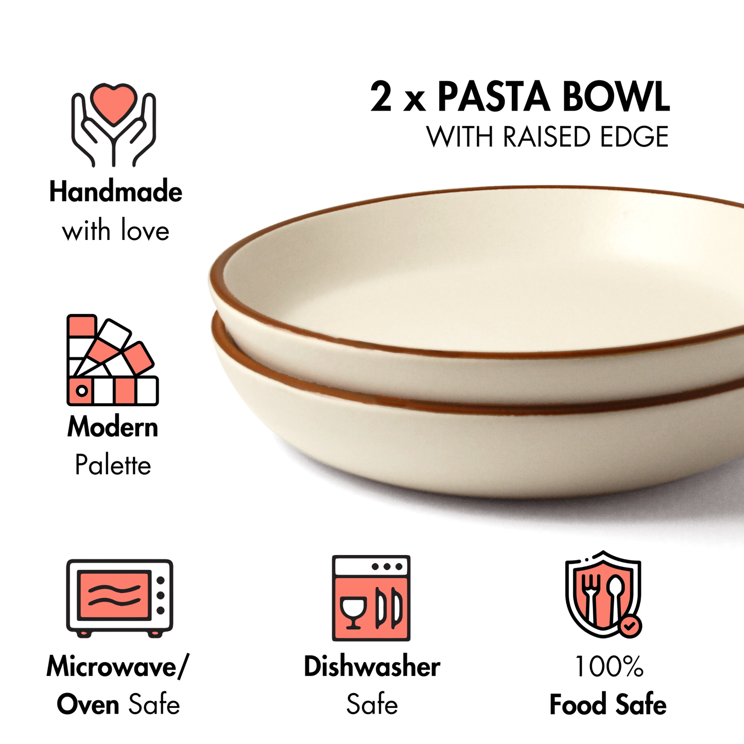 Vanilla Biscuit Pasta Bowl - Set of 2