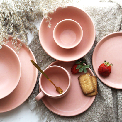 koralkari, ceramic dinnerware set, pink, modern