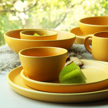 koralkari, ceramic dinnerware set, yellow, plates and bowls